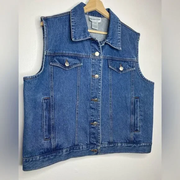 Pendleton Native Tribal Denim Blanket Vest Geometric Size Large Southwest - Picture 3 of 7